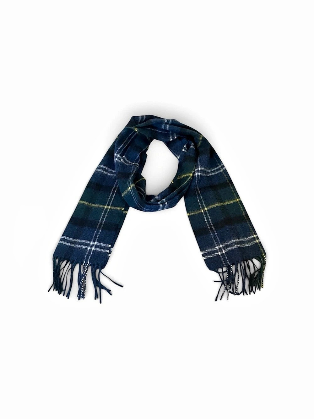 Barbour Wool Cashmere Tartan Scarf Plaid Blue & Green